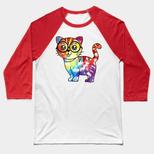 Tie Dye Colorful Rainbow Cute Cat Baseball T-Shirt